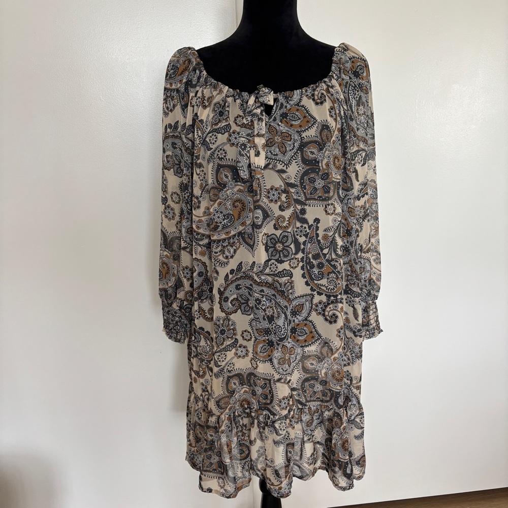 Xhilaration Blue Brown Paisley Ruffled Tiered Boho Dress Large